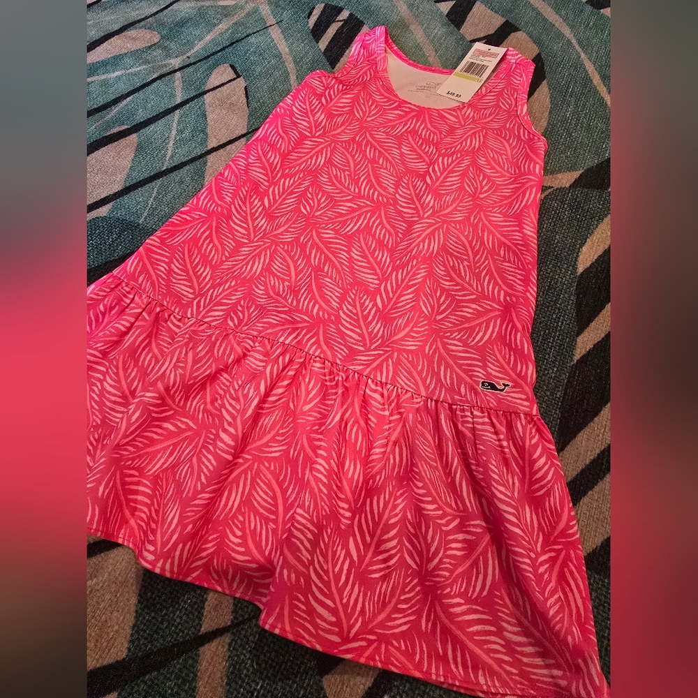 Vineyard Vines Pink Leaf Pattern Kids Dress Girls 4T